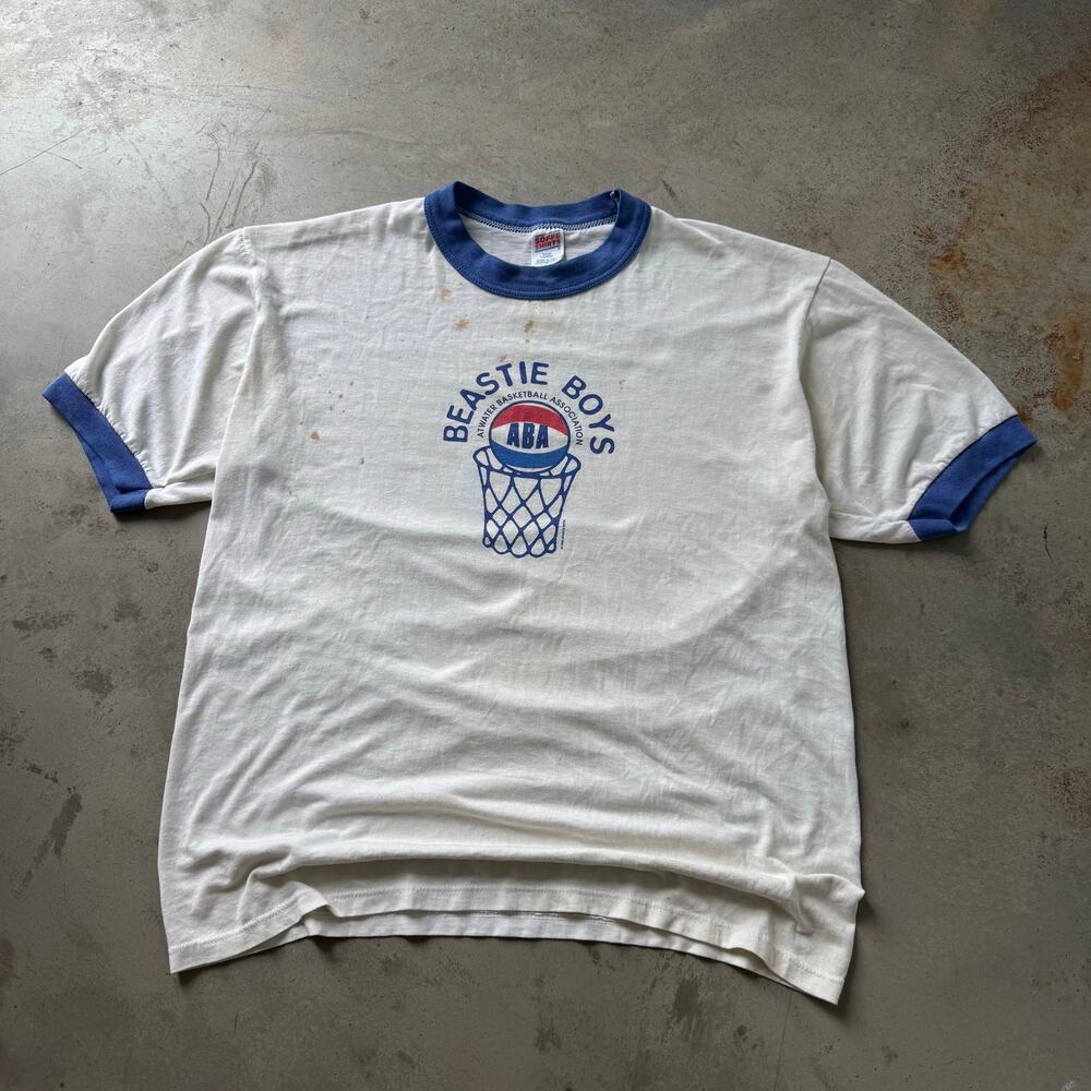 Vintage 90’s Beastie Boys ABA Basketball Hip Hop Rock Band Ringer T-shirt Size L